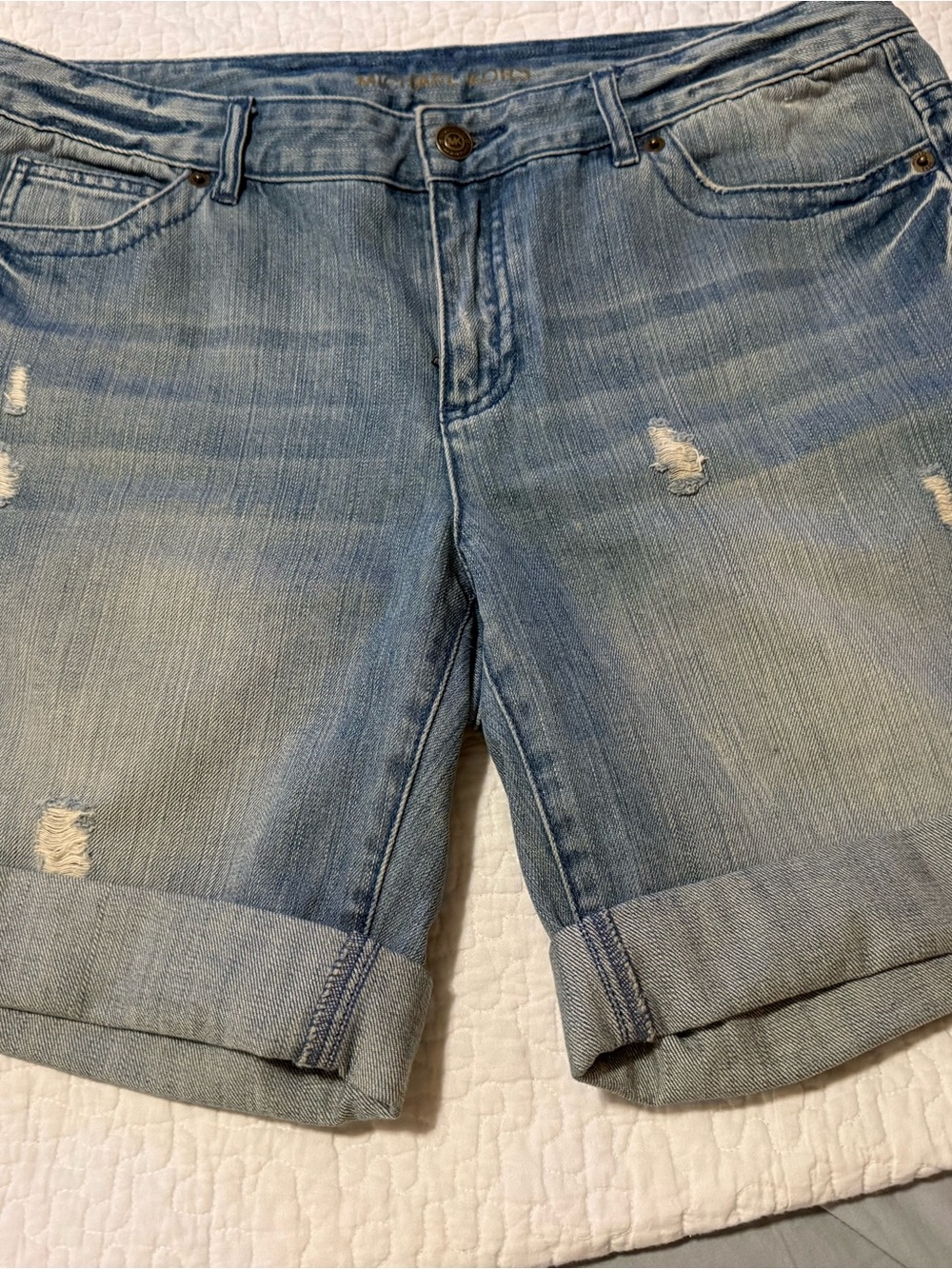 Michael Kors Light Blue Distressed Boyfriend Jeans Shorts